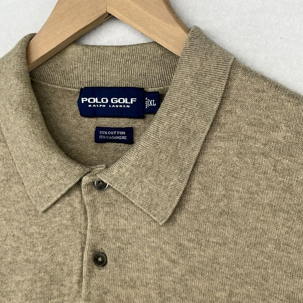 RALPH LAUREN Sweater Mens XL POLO GOLF Performance Cotton Cashmere Jumper Beige